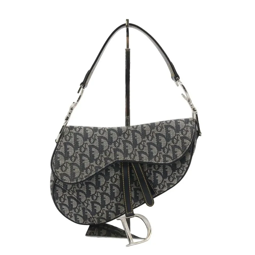 Christian Dior Saddle Bag Vintage Trotter Blue Diorissimo Shoulder Purse Oblique - Picture 14 of 15